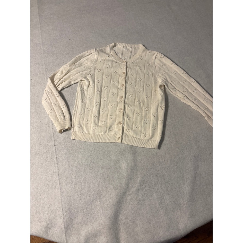 RE-IMAGINED Kids Cream Heart Pattern Knit Cardigan Sweater PIT TO PIT 16
